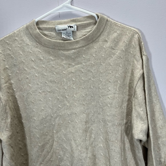 I Levrieri Men’s Beige Cashmere Silk Blend Cable Knit Crewneck Sweater - Picture 6 of 12